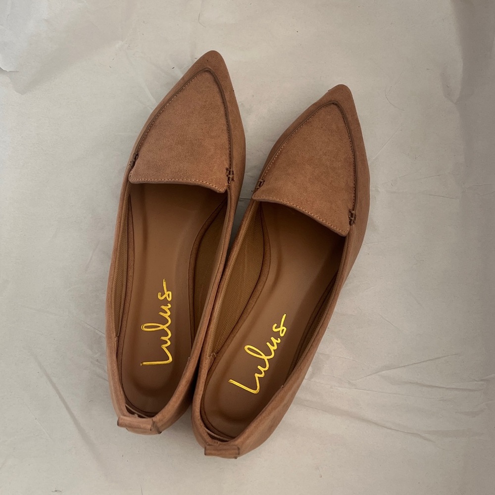 Brown fake suede pointed flats